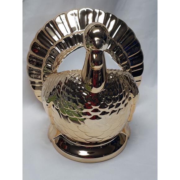 BBW Gold Thanksgiving Turkey Large 3 Wick Candle Holder / Pedestal Home Decor - Picture 2 of 3